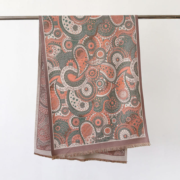 Buddha Stones Winter Ethnic Style Paisley Geometry Pattern Tassels Soft Scarf Shawl