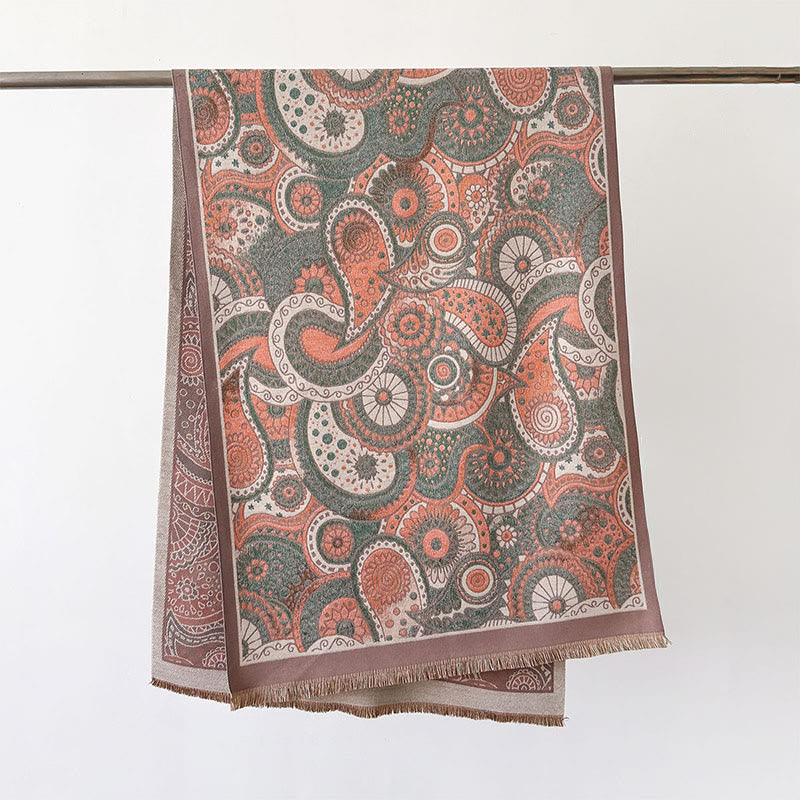 Buddha Stones Winter Ethnic Style Paisley Geometry Pattern Tassels Soft Scarf Shawl
