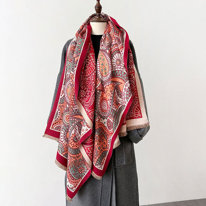Buddha Stones Winter Ethnic Style Paisley Geometry Pattern Tassels Soft Scarf Shawl