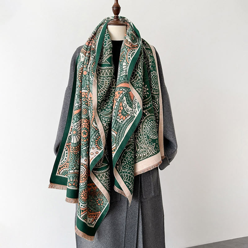 Buddha Stones Winter Ethnic Style Paisley Geometry Pattern Tassels Soft Scarf Shawl