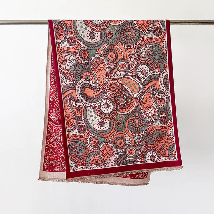 Buddha Stones Winter Ethnic Style Paisley Geometry Pattern Tassels Soft Scarf Shawl