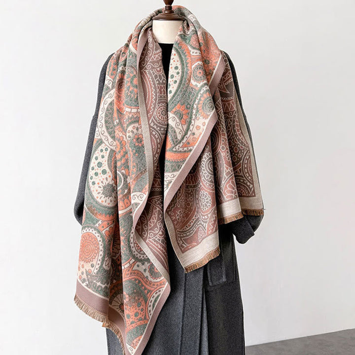 Buddha Stones Winter Ethnic Style Paisley Geometry Pattern Tassels Soft Scarf Shawl