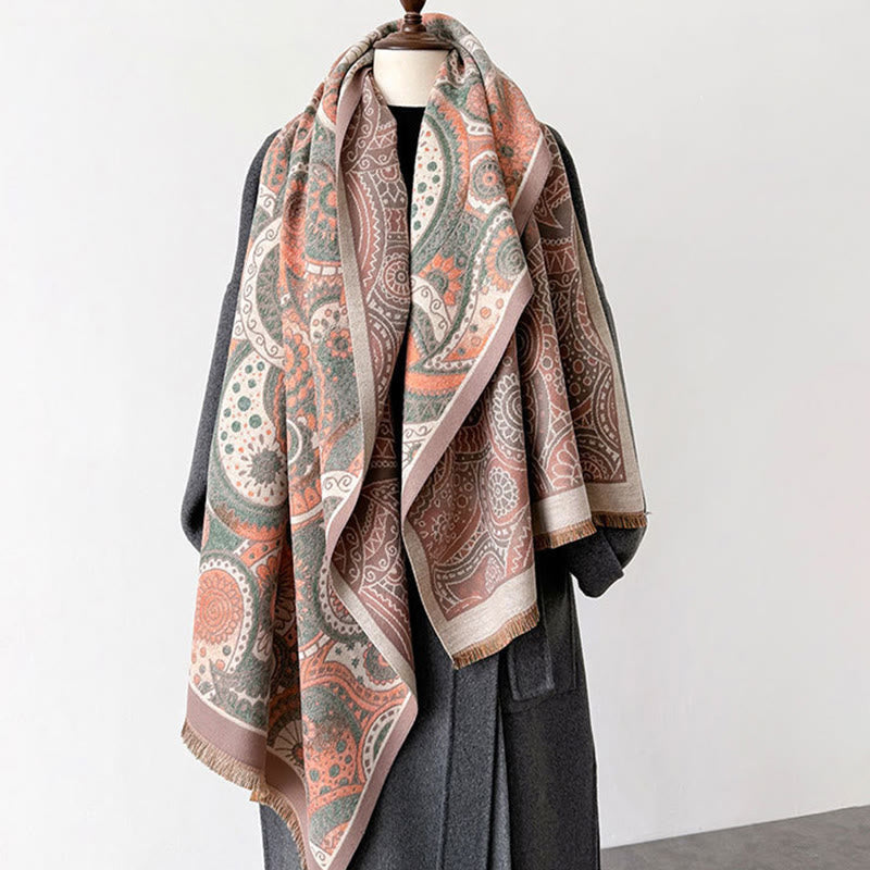 Buddha Stones Winter Ethnic Style Paisley Geometry Pattern Tassels Soft Scarf Shawl