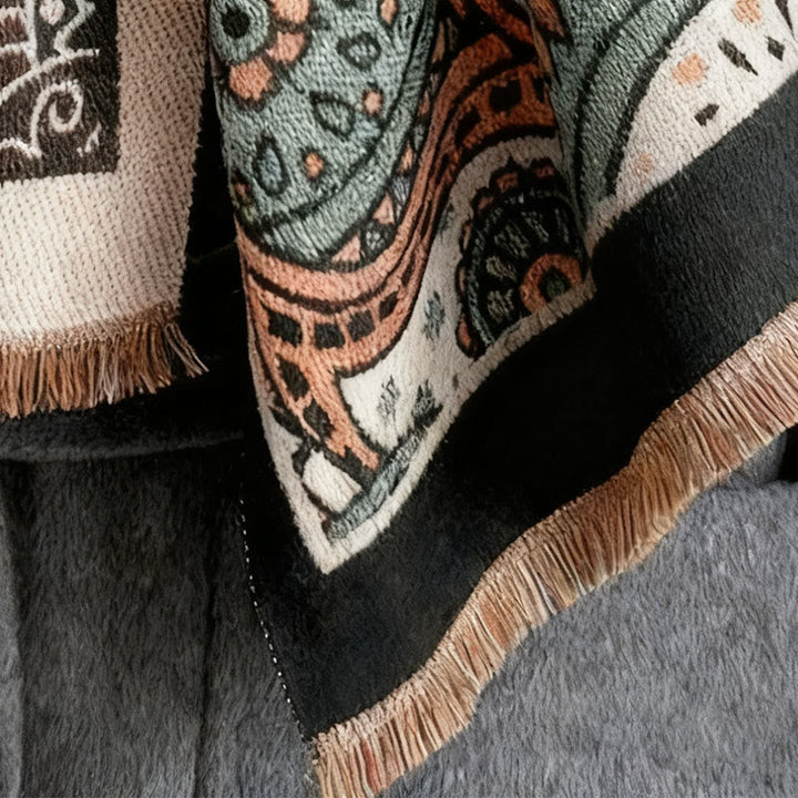 Buddha Stones Winter Ethnic Style Paisley Geometry Pattern Tassels Soft Scarf Shawl