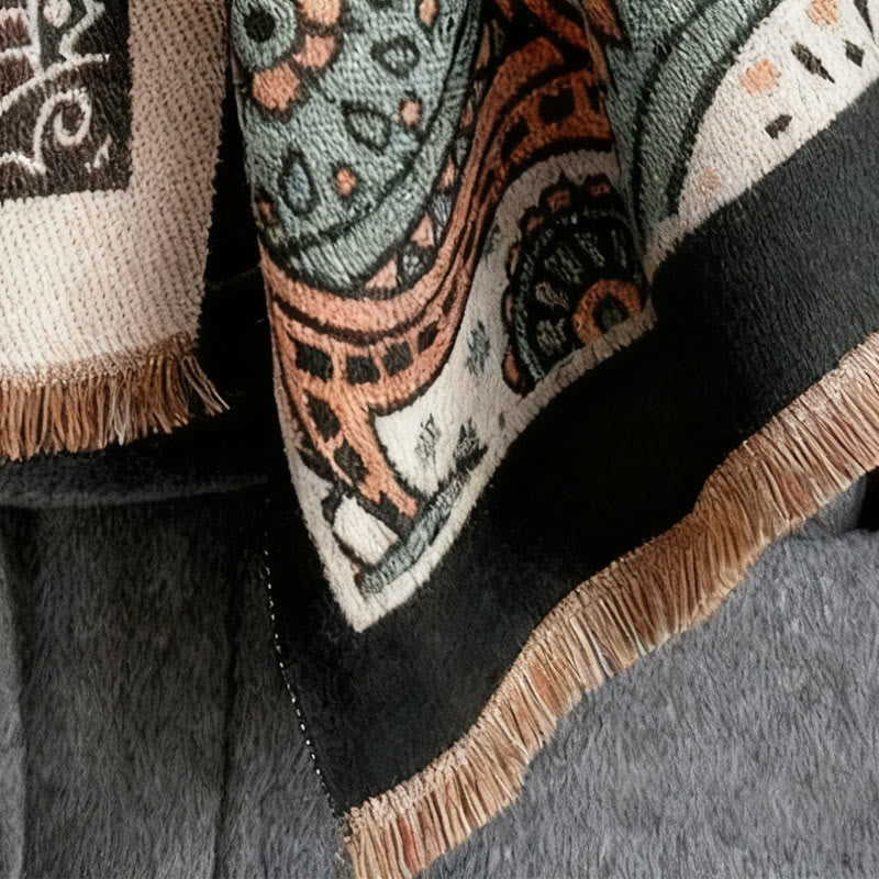 Buddha Stones Winter Ethnic Style Paisley Geometry Pattern Tassels Soft Scarf Shawl