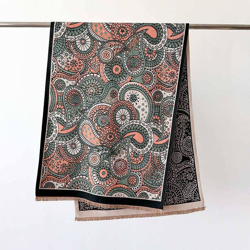 Buddha Stones Winter Ethnic Style Paisley Geometry Pattern Tassels Soft Scarf Shawl