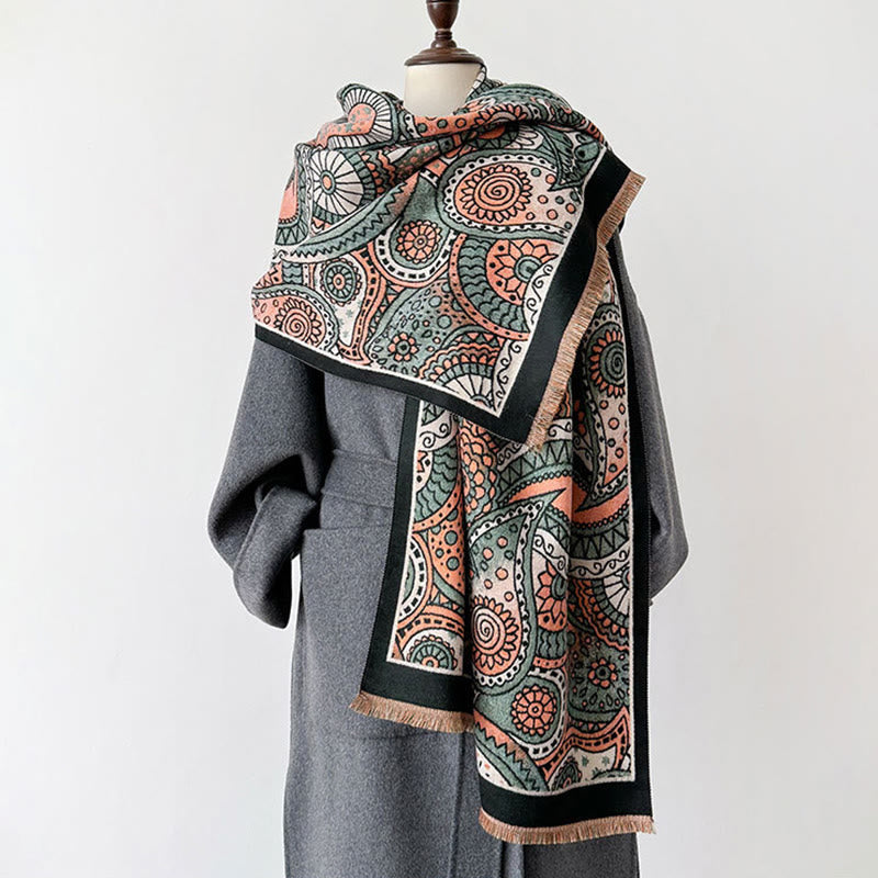 Buddha Stones Winter Ethnic Style Paisley Geometry Pattern Tassels Soft Scarf Shawl