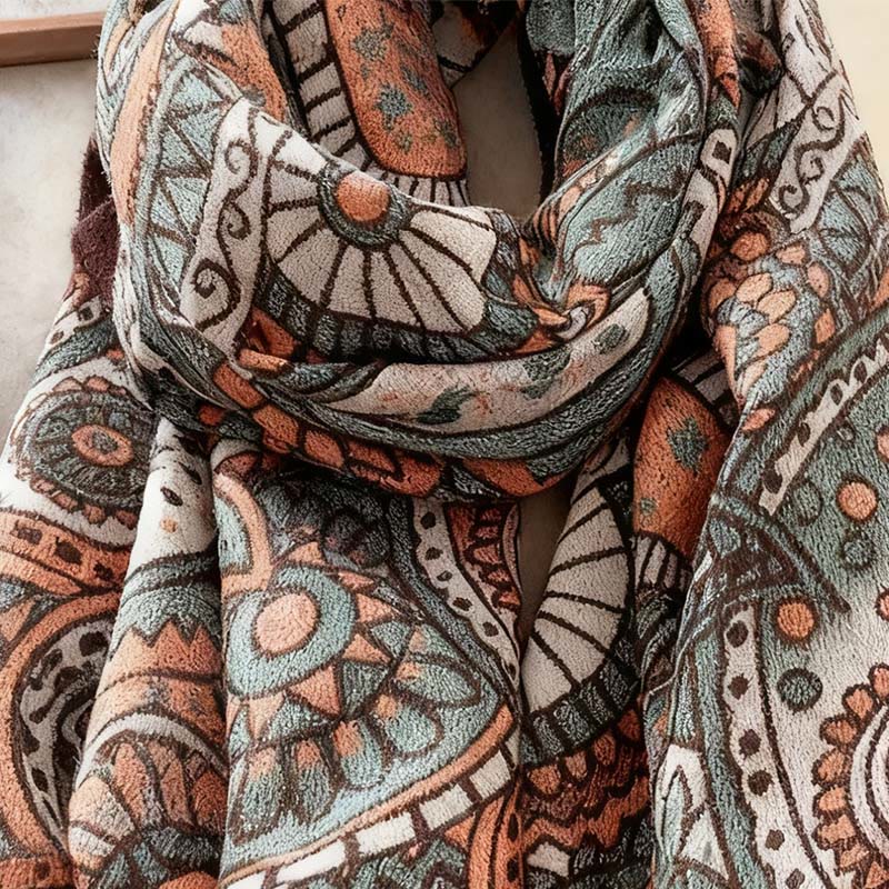 Buddha Stones Winter Ethnic Style Paisley Geometry Pattern Tassels Soft Scarf Shawl