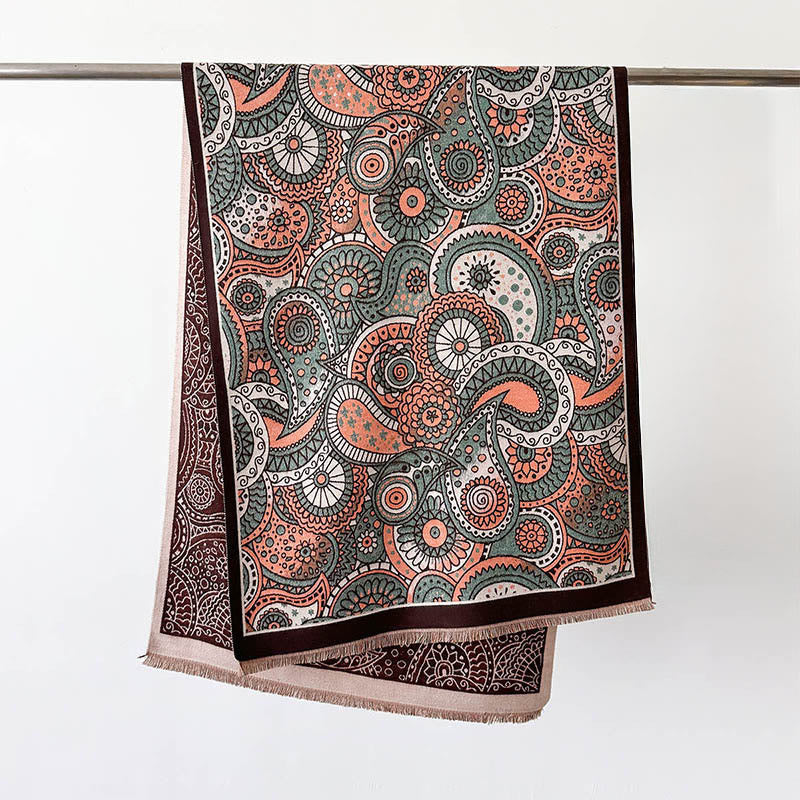 Buddha Stones Winter Ethnic Style Paisley Geometry Pattern Tassels Soft Scarf Shawl