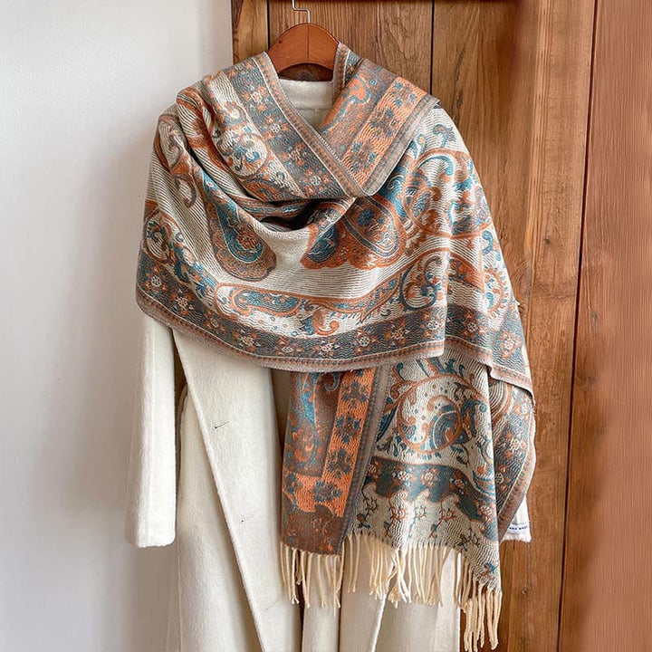 Buddha Stones Winter Commute Thermal Paisley Floral Pattern Tassel Cozy Scarf Shawl