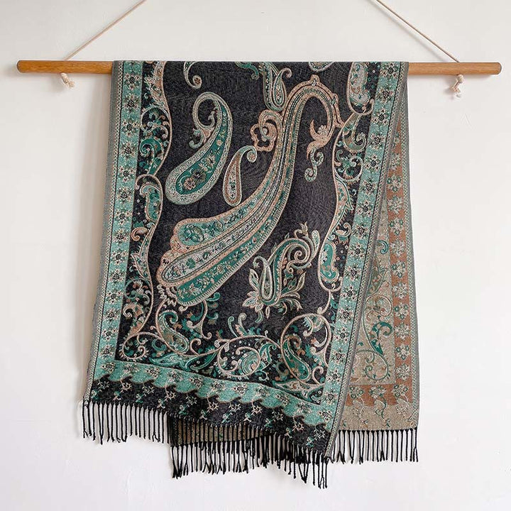 Buddha Stones Winter Commute Thermal Paisley Floral Pattern Tassel Cozy Scarf Shawl
