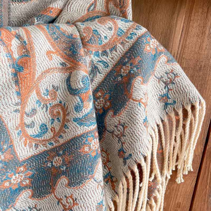Buddha Stones Winter Commute Thermal Paisley Floral Pattern Tassel Cozy Scarf Shawl
