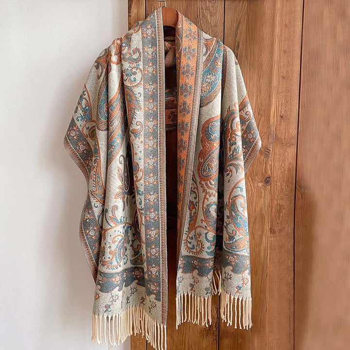 Buddha Stones Winter Commute Thermal Paisley Floral Pattern Tassel Cozy Scarf Shawl