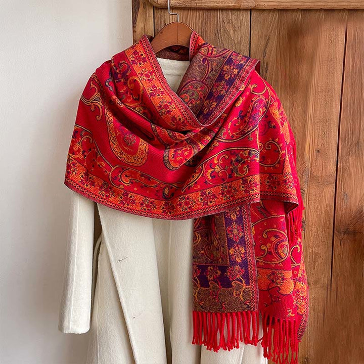Buddha Stones Winter Commute Thermal Paisley Floral Pattern Tassel Cozy Scarf Shawl