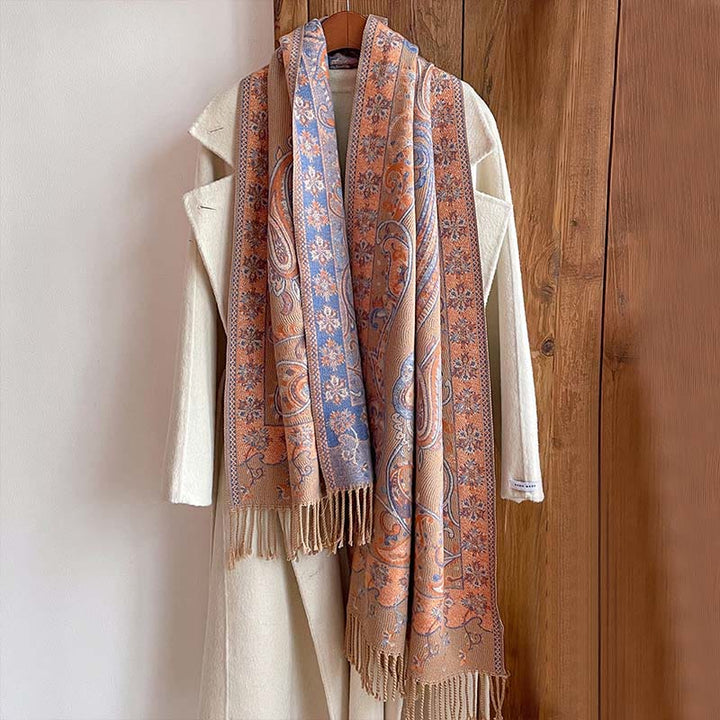 Buddha Stones Winter Commute Thermal Paisley Floral Pattern Tassel Cozy Scarf Shawl