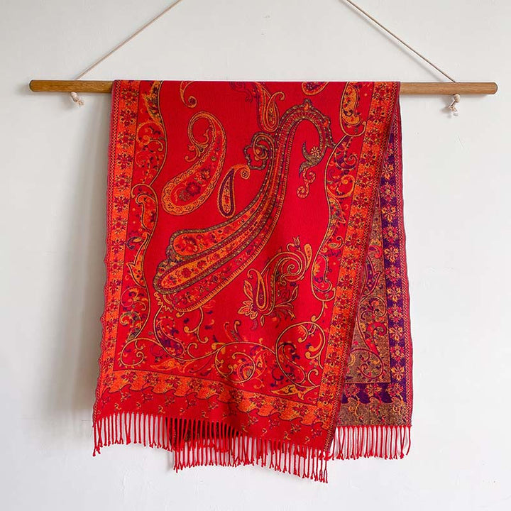 Buddha Stones Winter Commute Thermal Paisley Floral Pattern Tassel Cozy Scarf Shawl