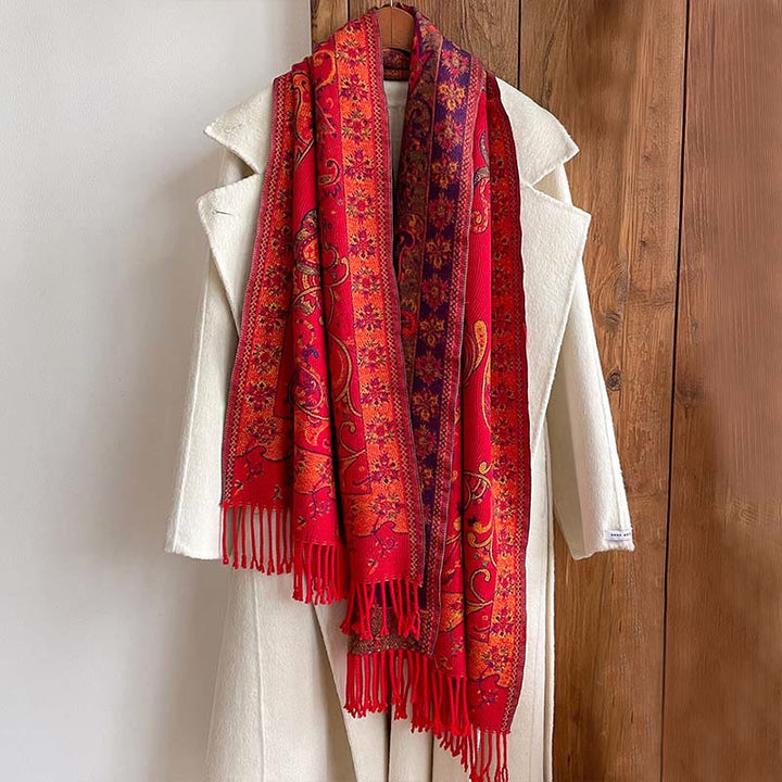 Buddha Stones Winter Commute Thermal Paisley Floral Pattern Tassel Cozy Scarf Shawl
