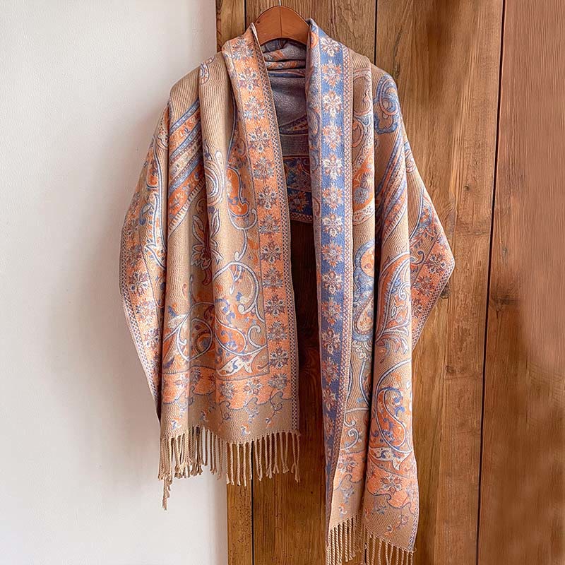 Buddha Stones Winter Commute Thermal Paisley Floral Pattern Tassel Cozy Scarf Shawl