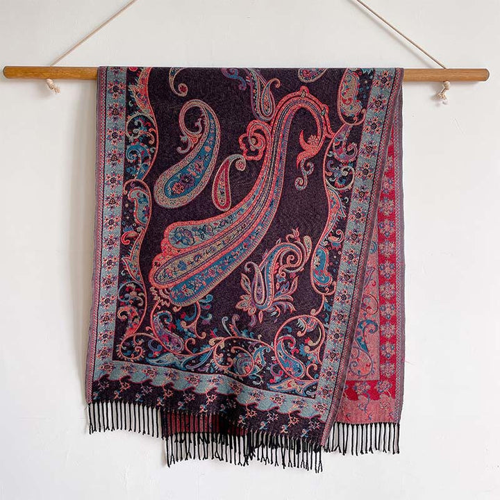 Buddha Stones Winter Commute Thermal Paisley Floral Pattern Tassel Cozy Scarf Shawl