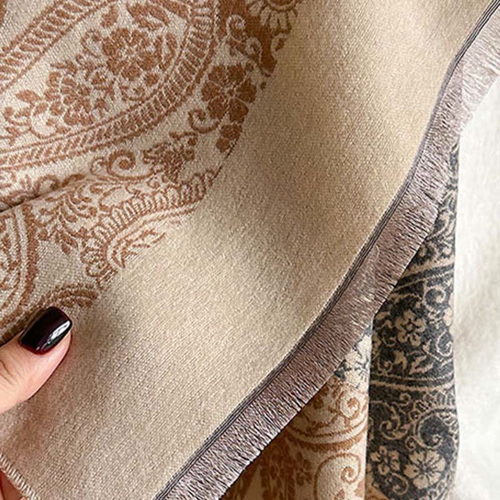 Buddha Stones Winter Thermal Color Matching Paisley Vines Pattern Tassel Cozy Scarf Shawl
