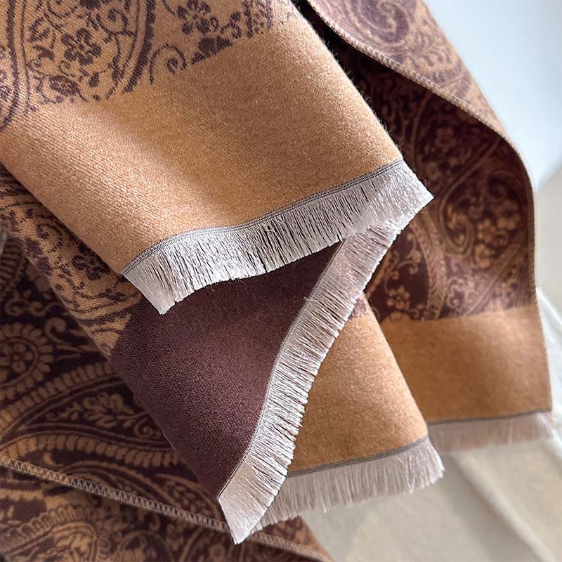 Buddha Stones Winter Thermal Color Matching Paisley Vines Pattern Tassel Cozy Scarf Shawl