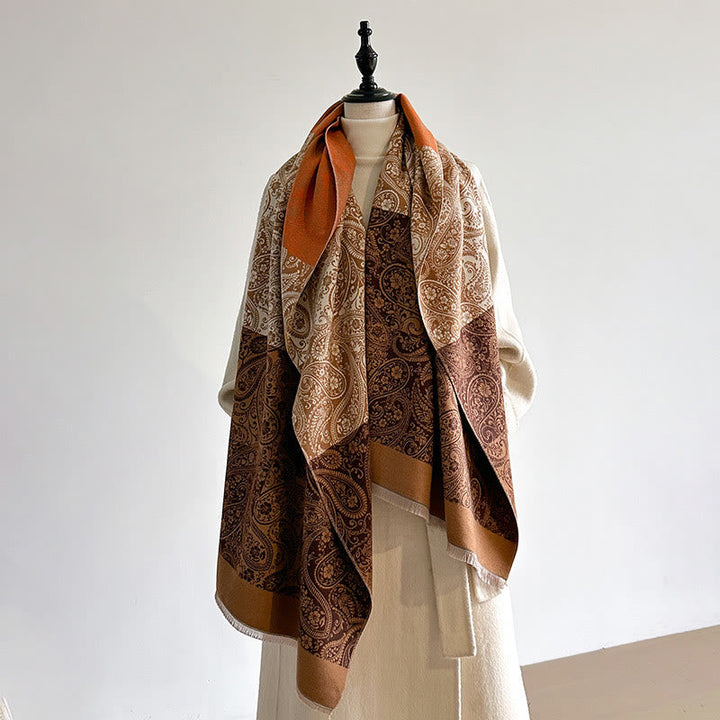 Buddha Stones Winter Thermal Color Matching Paisley Vines Pattern Tassel Cozy Scarf Shawl