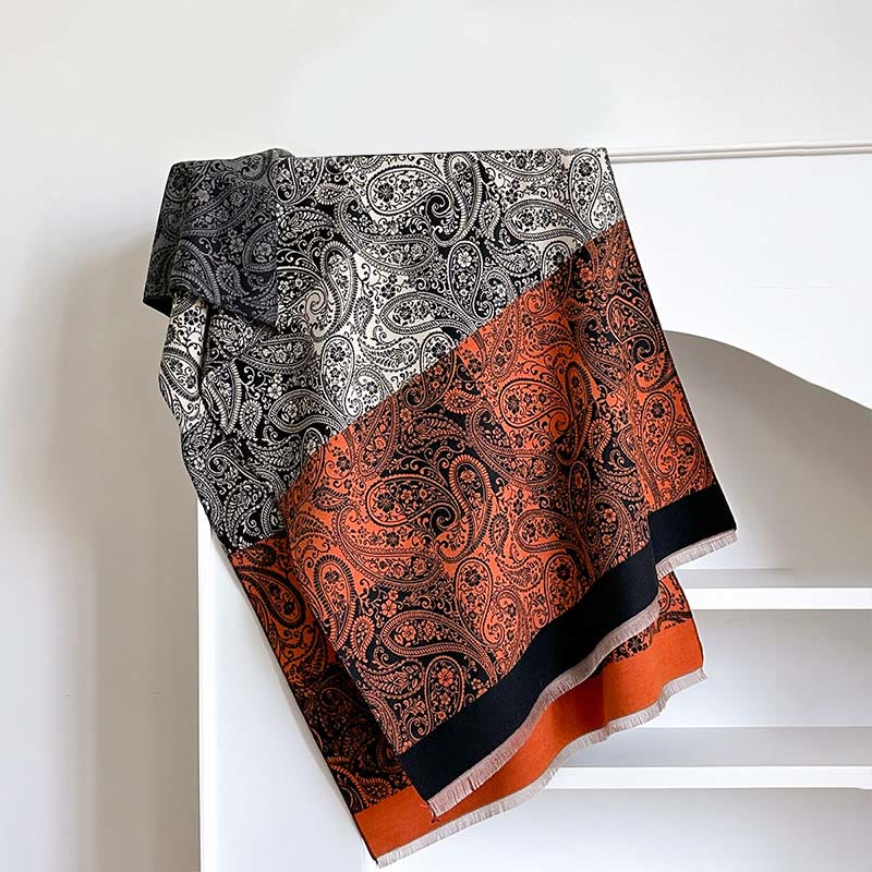 Buddha Stones Winter Thermal Color Matching Paisley Vines Pattern Tassel Cozy Scarf Shawl