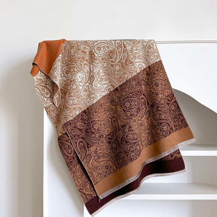 Buddha Stones Winter Thermal Color Matching Paisley Vines Pattern Tassel Cozy Scarf Shawl