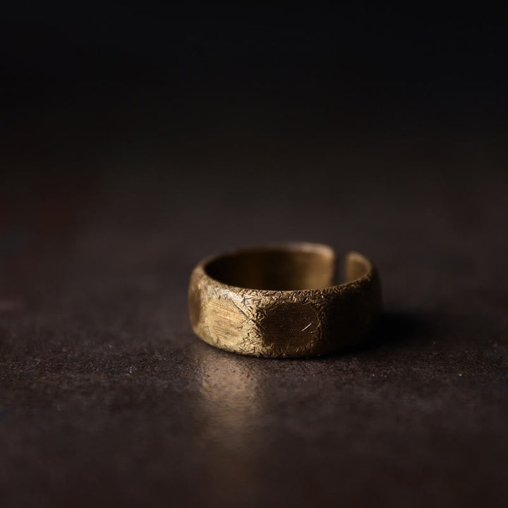 BWOOOH Tibetan Simple Design Copper Brass Frosted Wealth Ring