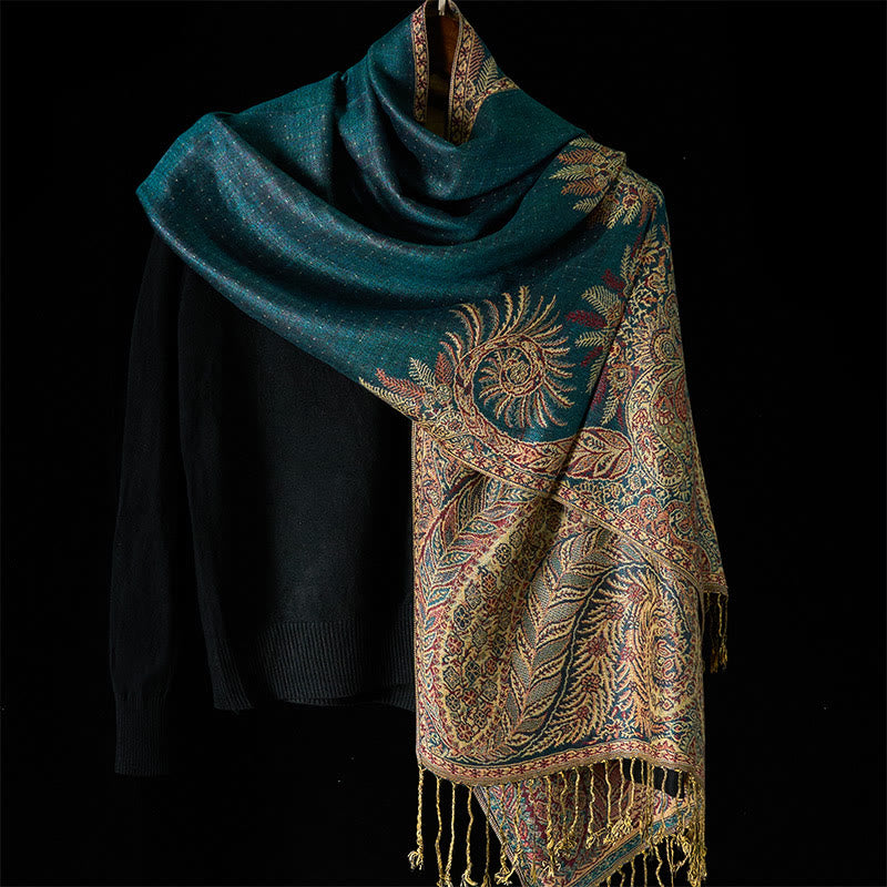BWOOOH Spring Long Leaves Flowers Pattern Tassel Soft Sca