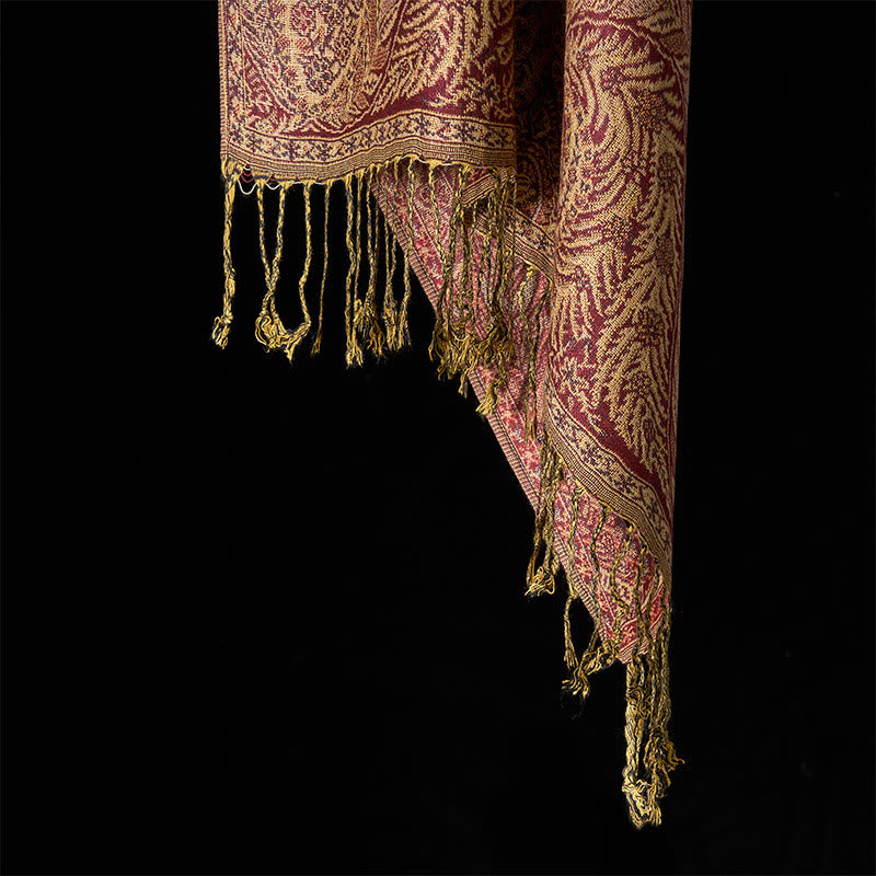 BWOOOH Spring Long Leaves Flowers Pattern Tassel Soft Sca