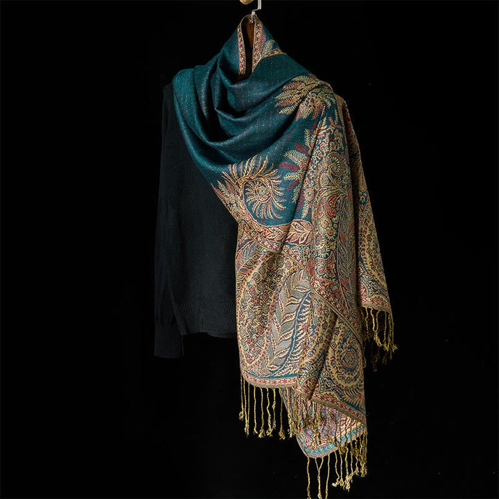 BWOOOH Spring Long Leaves Flowers Pattern Tassel Soft Sca