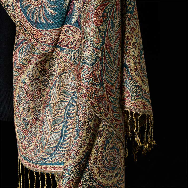 BWOOOH Spring Long Leaves Flowers Pattern Tassel Soft Sca