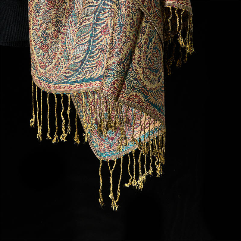 BWOOOH Spring Long Leaves Flowers Pattern Tassel Soft Sca