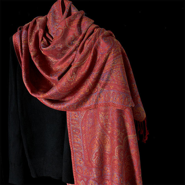Buddha Stones Spring Cashew Flower Stripes Pattern Tassel Cozy Scarf Shawl