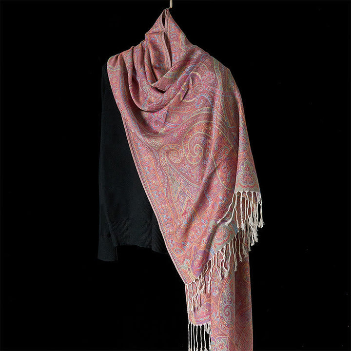 Buddha Stones Spring Cashew Flower Stripes Pattern Tassel Cozy Scarf Shawl
