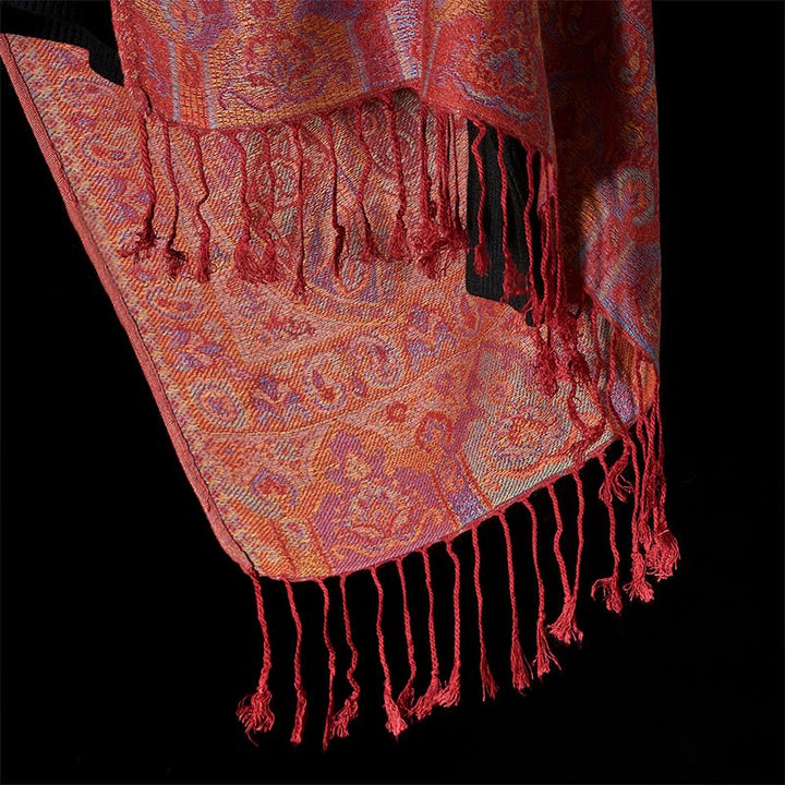 Buddha Stones Spring Cashew Flower Stripes Pattern Tassel Cozy Scarf Shawl