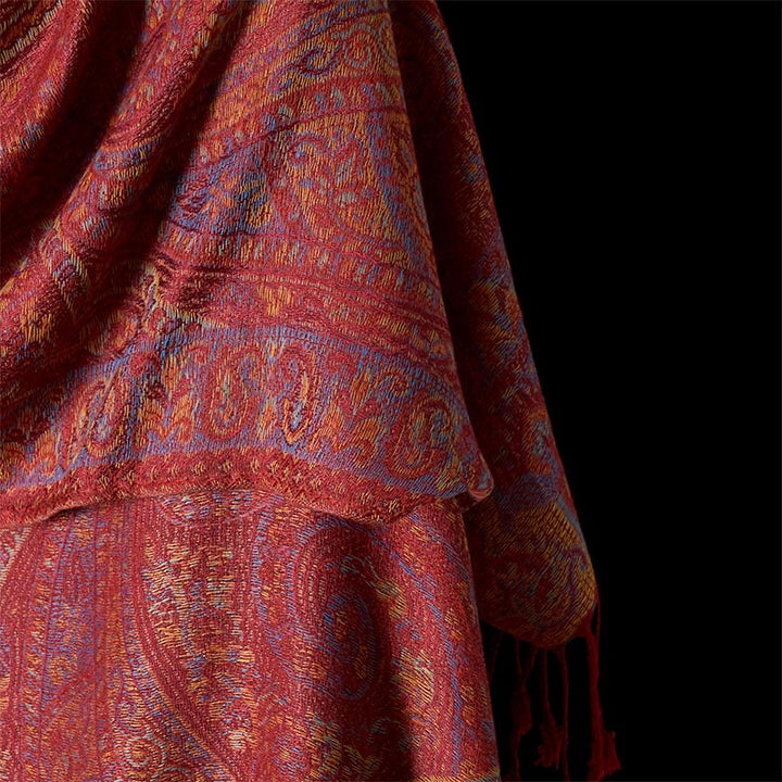 Buddha Stones Spring Cashew Flower Stripes Pattern Tassel Cozy Scarf Shawl