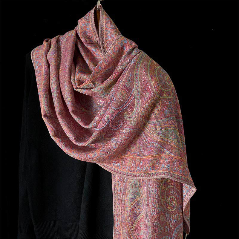 Buddha Stones Spring Cashew Flower Stripes Pattern Tassel Cozy Scarf Shawl