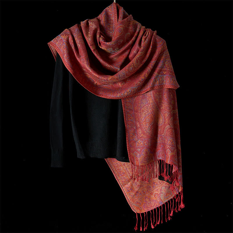 Buddha Stones Spring Cashew Flower Stripes Pattern Tassel Cozy Scarf Shawl