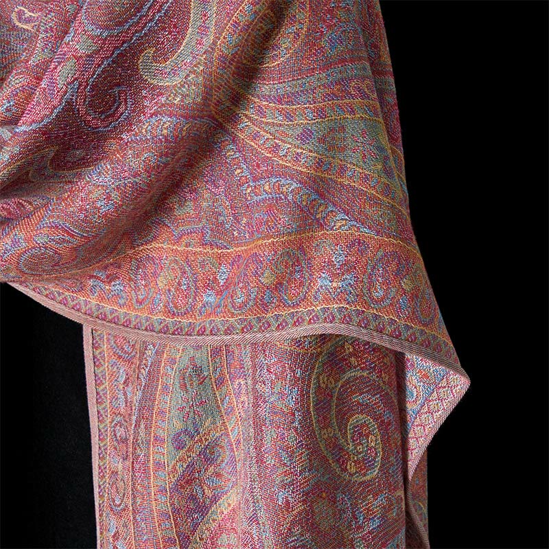 Buddha Stones Spring Cashew Flower Stripes Pattern Tassel Cozy Scarf Shawl