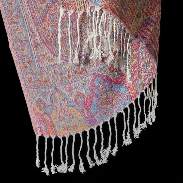 Buddha Stones Spring Cashew Flower Stripes Pattern Tassel Cozy Scarf Shawl