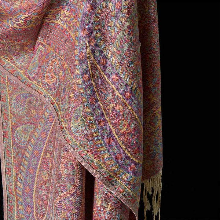 Buddha Stones Spring Red Pink Cashew Flower Geometric Stripes Pattern Tassel Cozy Scarf Shawl