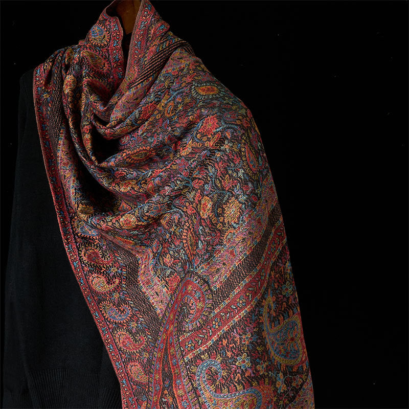 Buddha Stones Spring Brown Cashew Flower Leaves Pattern Tassel Soft Scarf Shawl