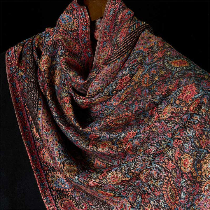 Buddha Stones Spring Brown Cashew Flower Leaves Pattern Tassel Soft Scarf Shawl