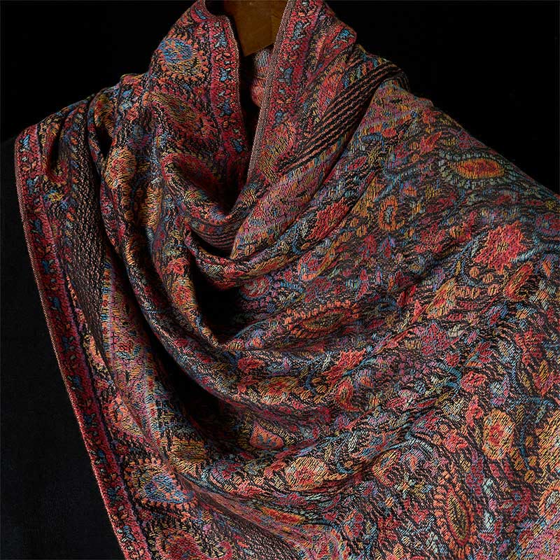 Buddha Stones Spring Brown Cashew Flower Leaves Pattern Tassel Soft Scarf Shawl