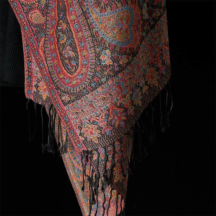 Buddha Stones Spring Brown Cashew Flower Leaves Pattern Tassel Soft Scarf Shawl