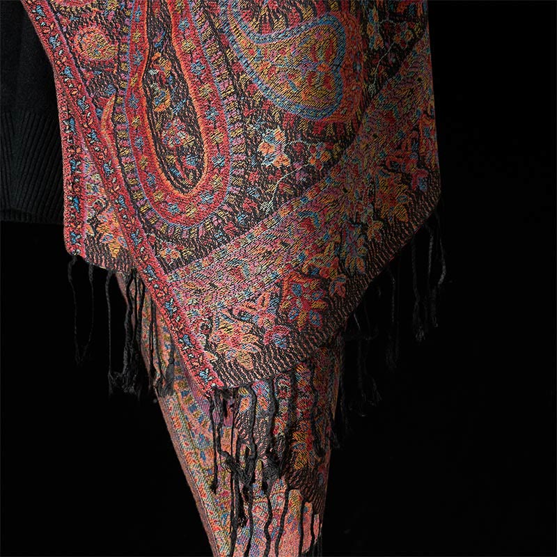 Buddha Stones Spring Brown Cashew Flower Leaves Pattern Tassel Soft Scarf Shawl