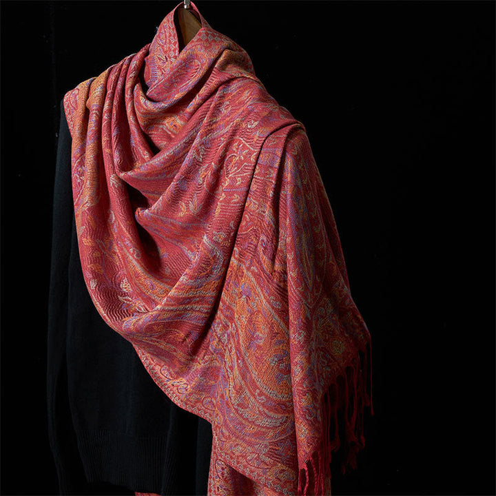 Buddha Stones Spring Cashew Flower Leaves Vines Geometric Pattern Tassel Soft Scarf Shawl