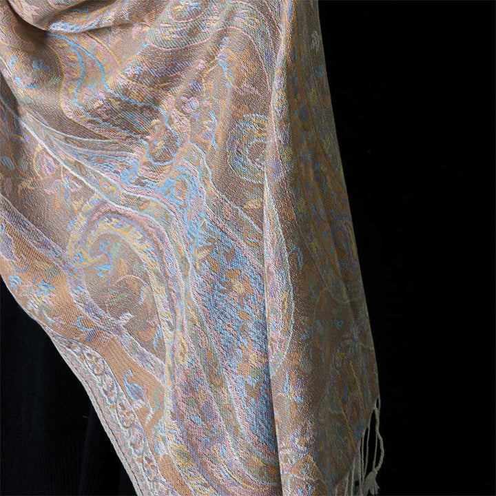 Buddha Stones Spring Cashew Flower Leaves Vines Geometric Pattern Tassel Soft Scarf Shawl